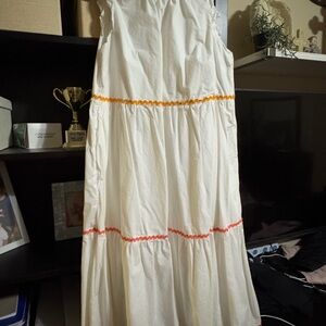 White Sleeveless Dress with Orange Accents